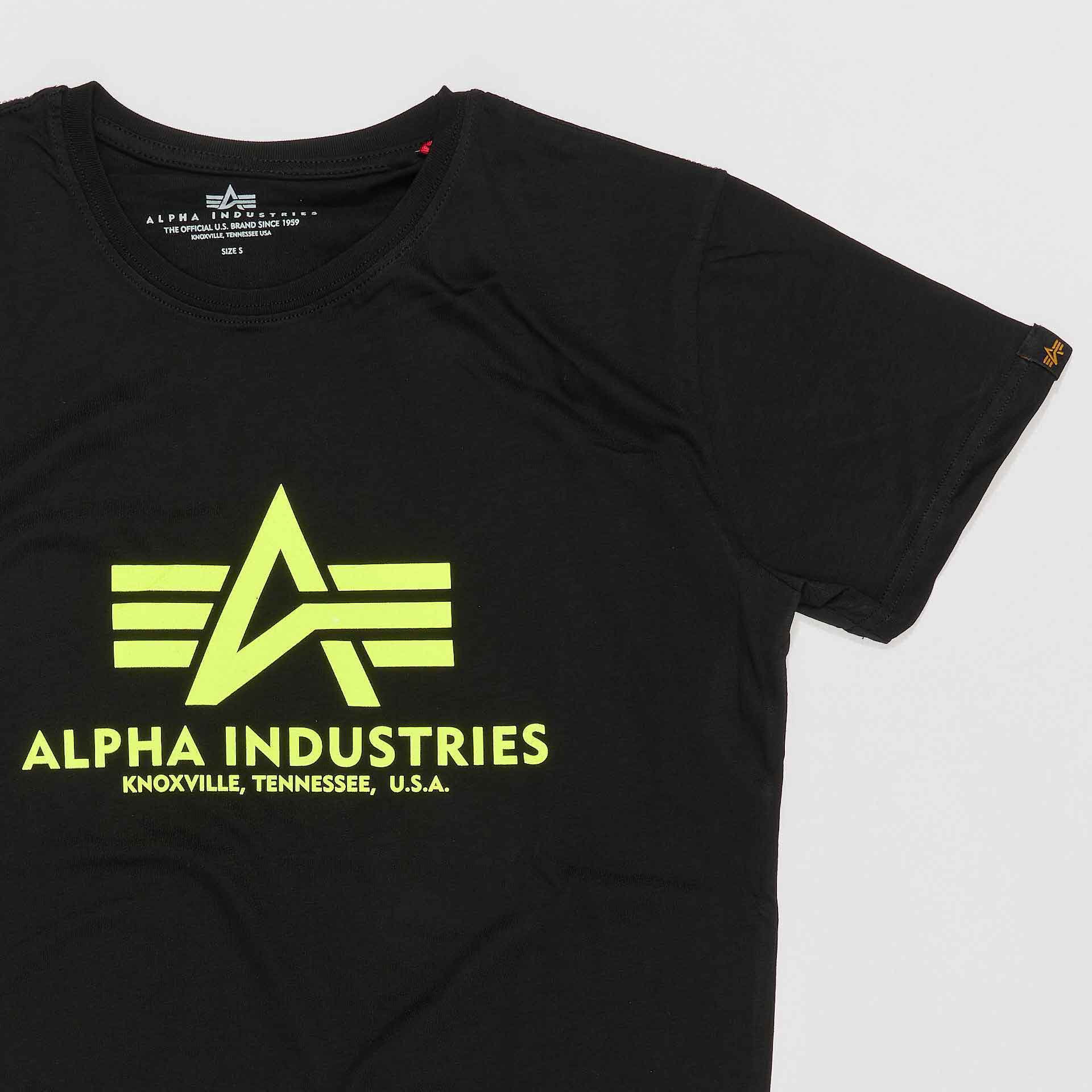 Alpha Industries Basic T-Shirt Neon Print Black/Neon Yellow