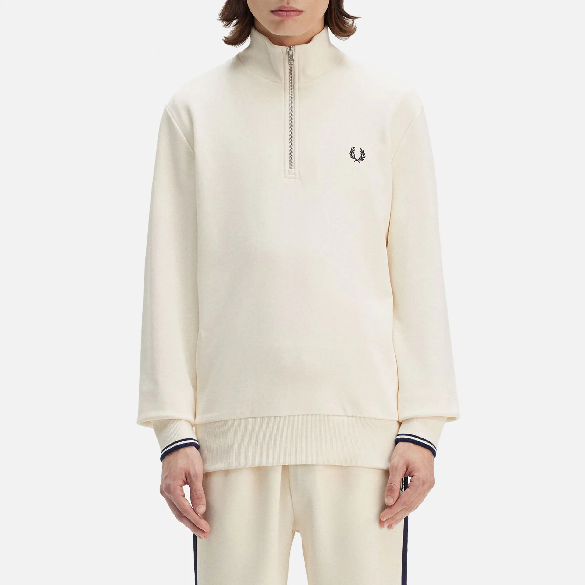 Fred Perry Half Zip Sweatshirt Ecru/Tennis Blue