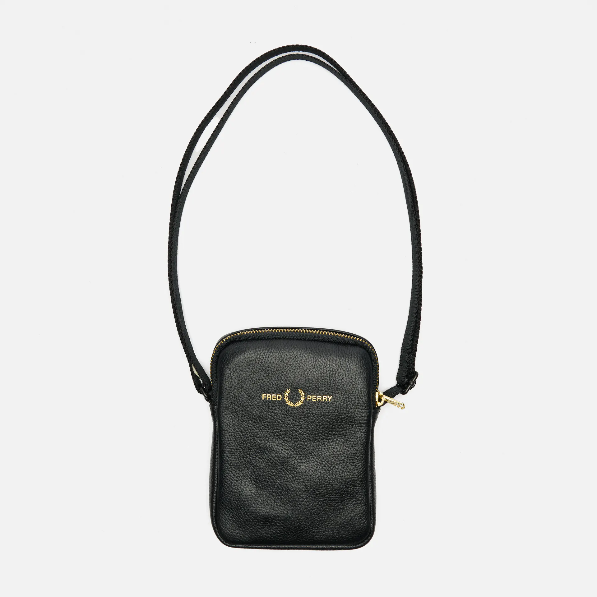 Fred Perry Tumbled Leather Side Bag Black