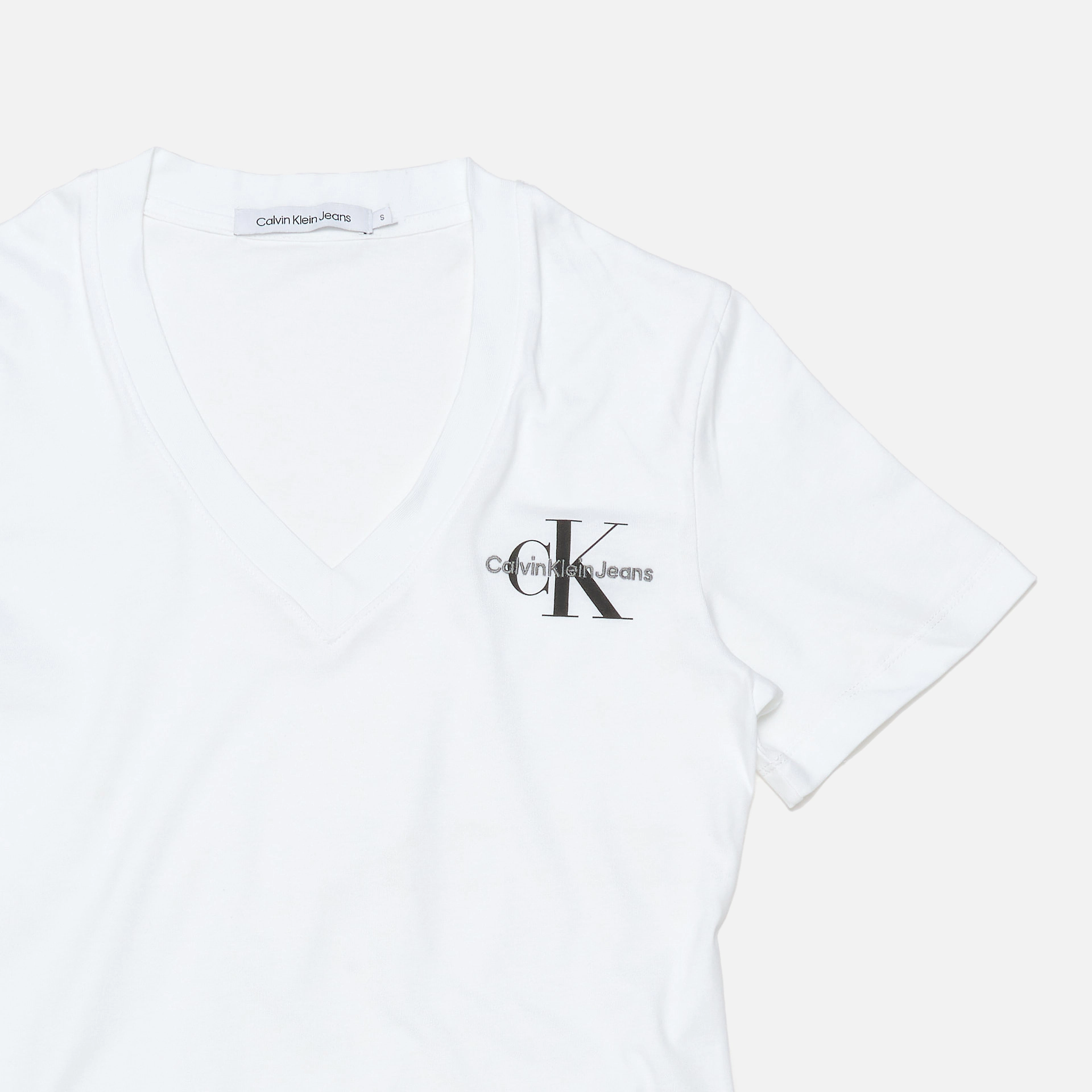 Calvin Klein Jeans Monologo Slim V-Neck T-Shirt Bright White