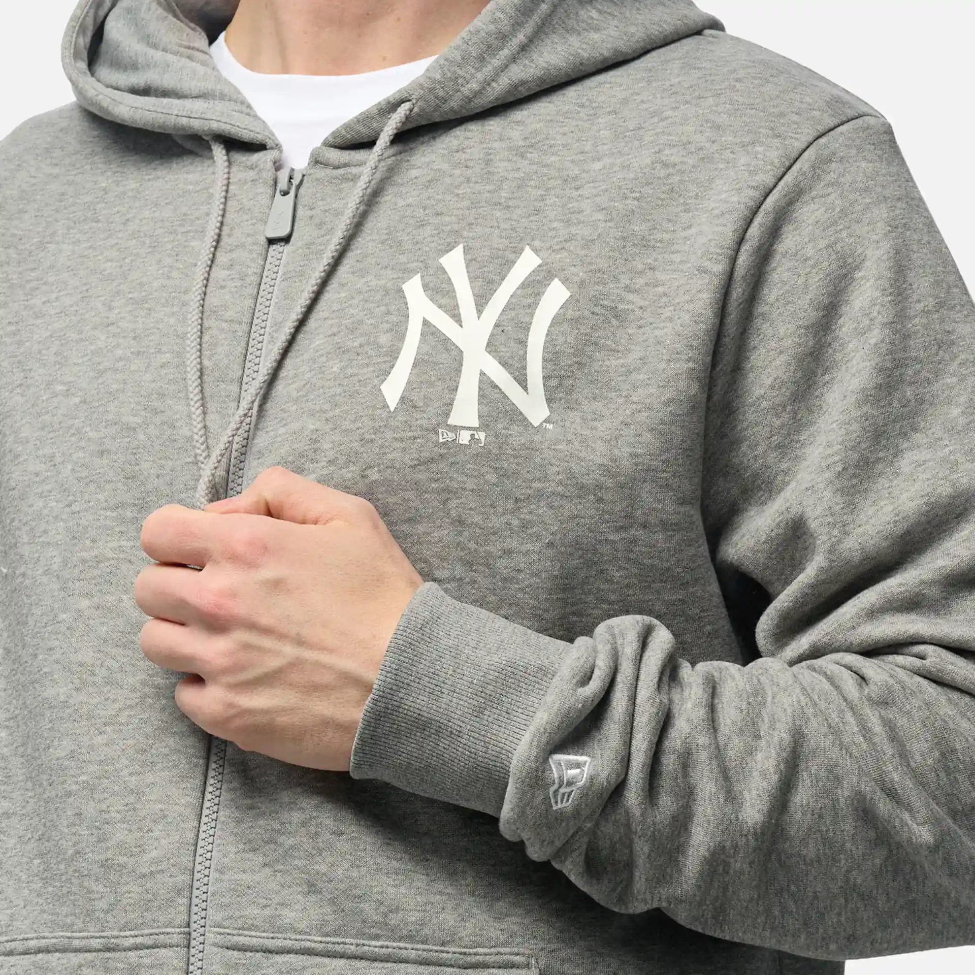 New Era MLB NY Yankees League Essentials Full Zip Hoody Heather Grey/White