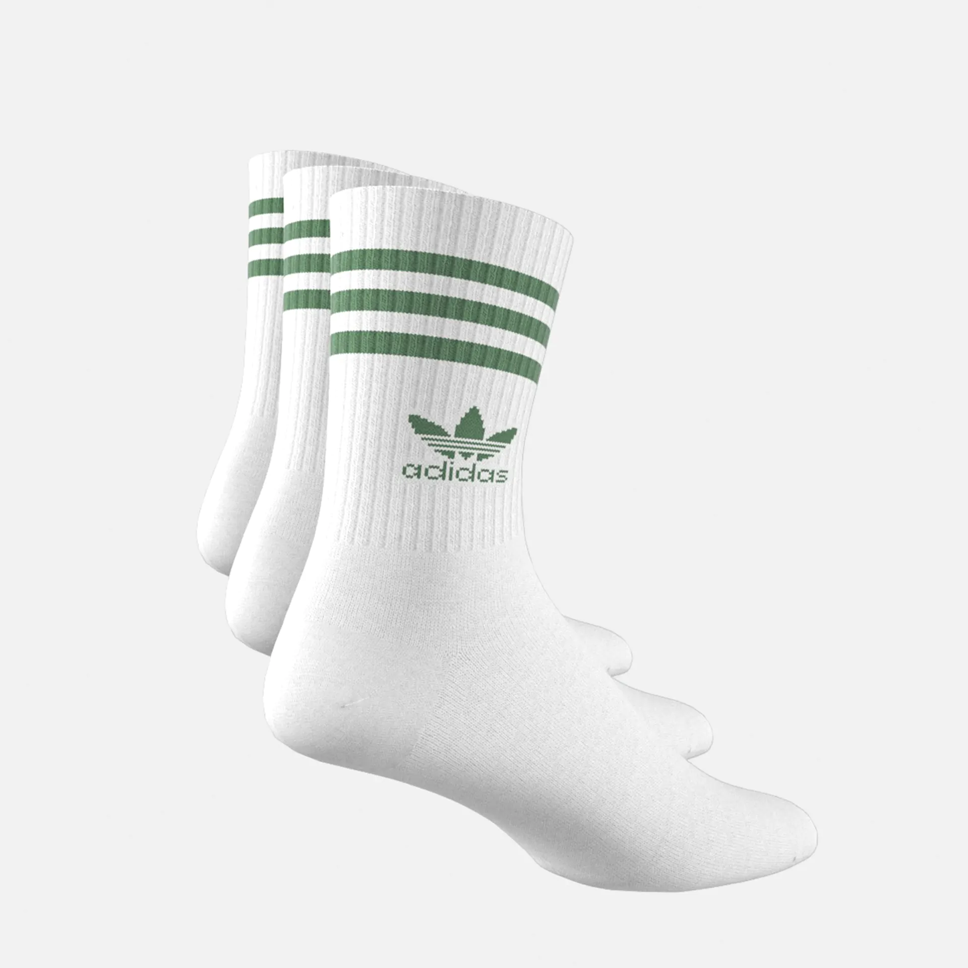 adidas Mid Cut Crew Socks 3 Pairs White/Preloved Green/Solid Grey