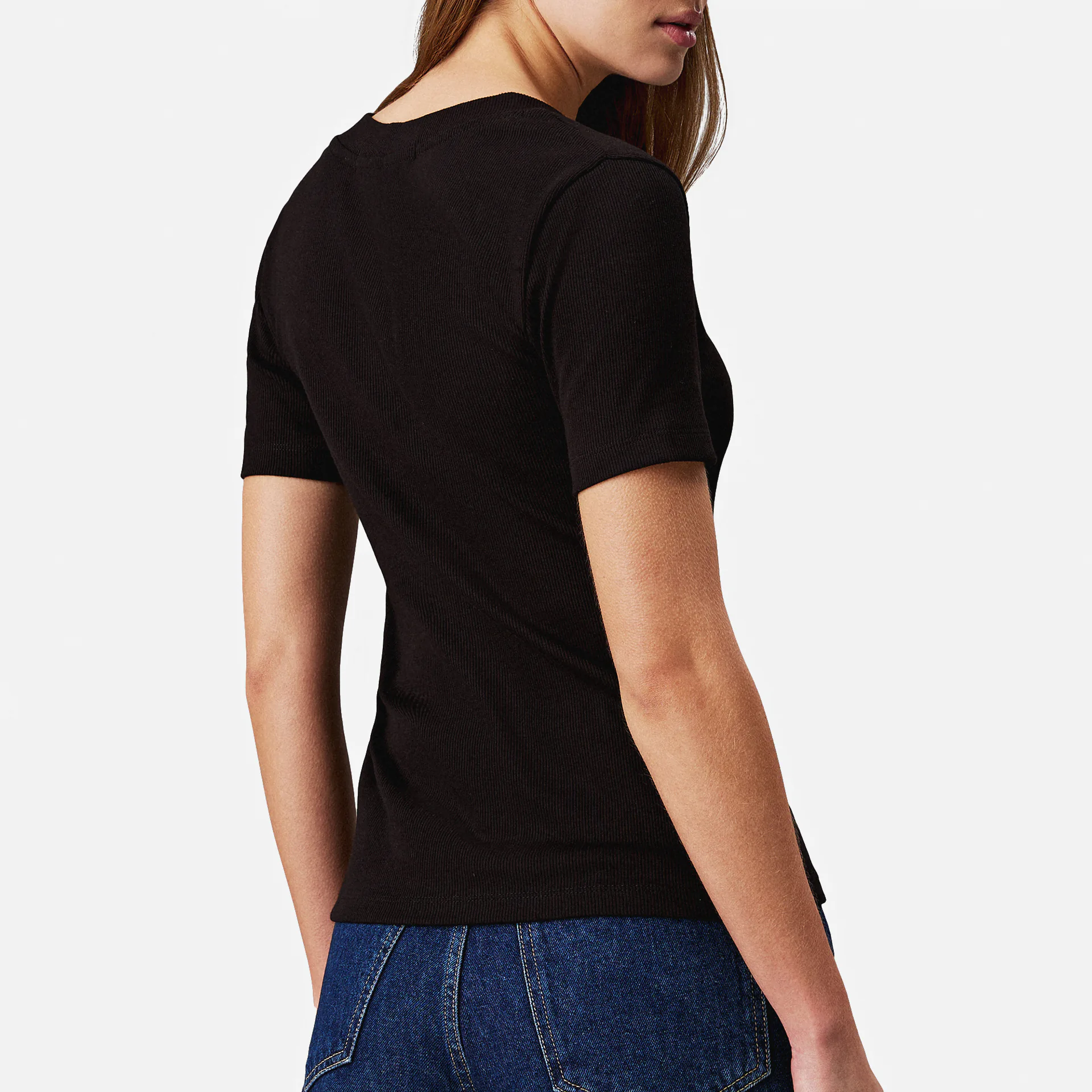 Calvin Klein Jeans Woven Label Rib V-Neck T-Shirt Black