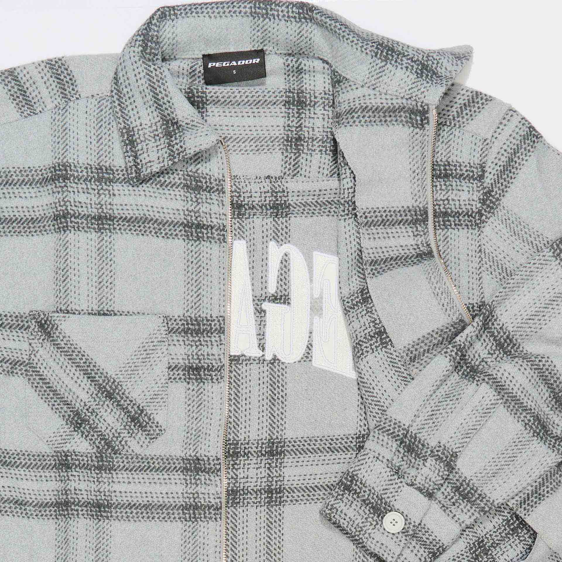 PEGADOR Bale Embroidery Heavy Zip Flannel Shirt Cloud Grey