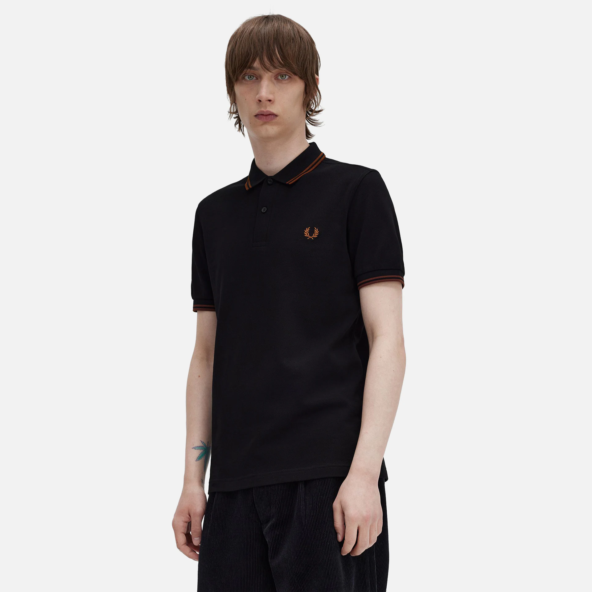 Fred Perry Twin Tipped Polo Shirt Black/Whiskey Brown