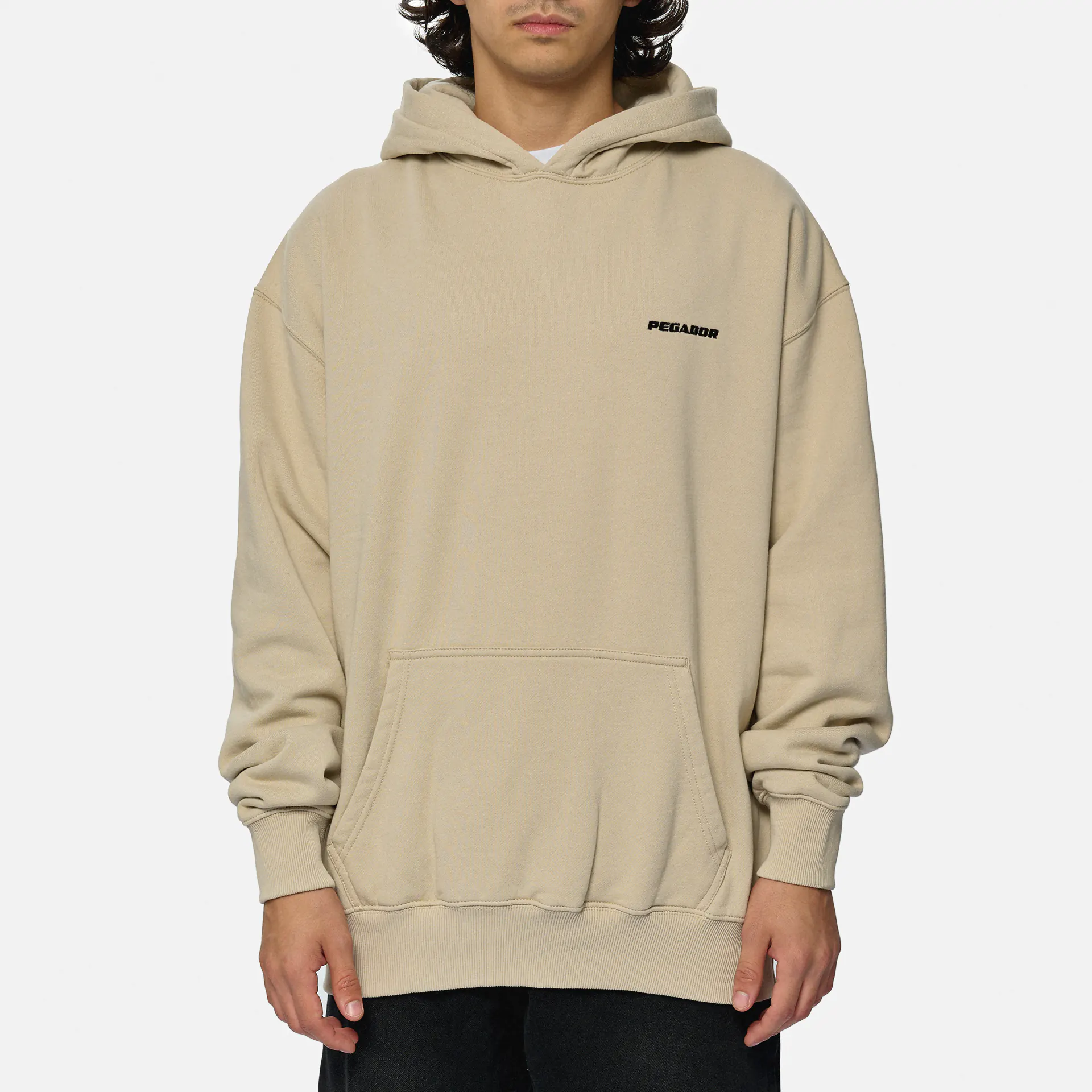 PEGADOR Logo Oversized Hoodie Washed Light Beige