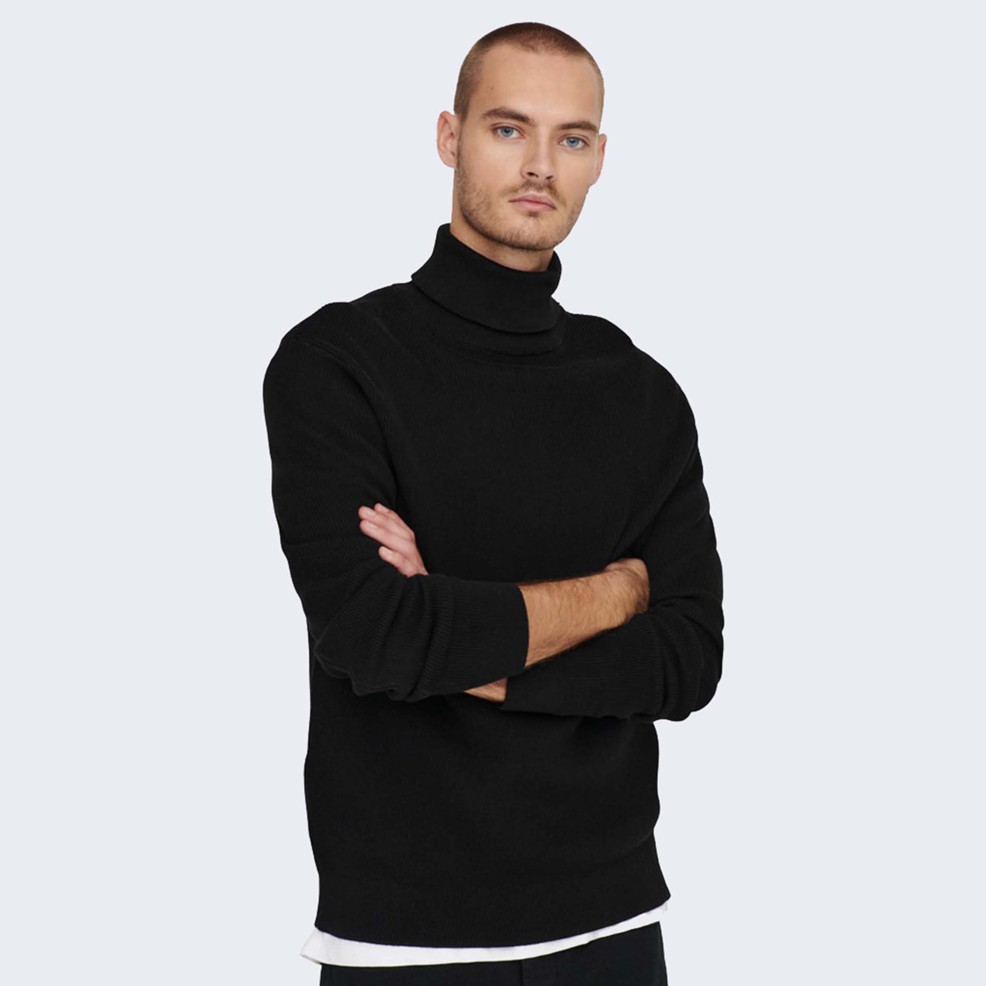 Only & Sons onsPhil REG 12 Knitted Structure Roll Neck Pullover Black