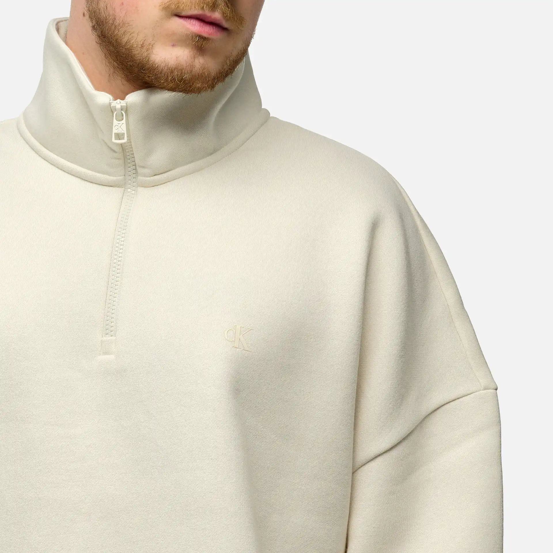 Calvin Klein Jeans Colorblock Half Zip Hoodie Ivory