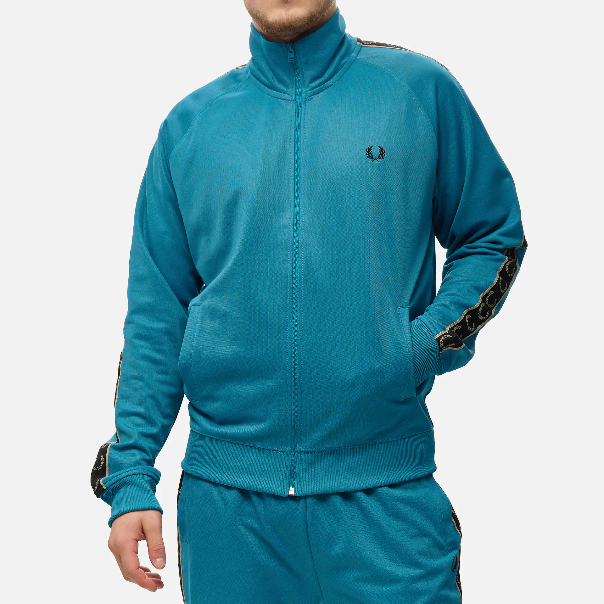 Fred Perry Contrast Tape Track Jacket Runaway Bay Ocean/Black