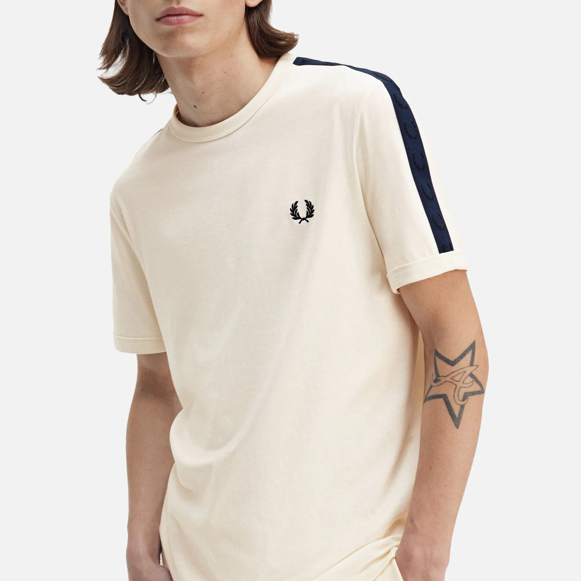 Fred Perry Contrast Tape Ringer T-Shirt Ecru