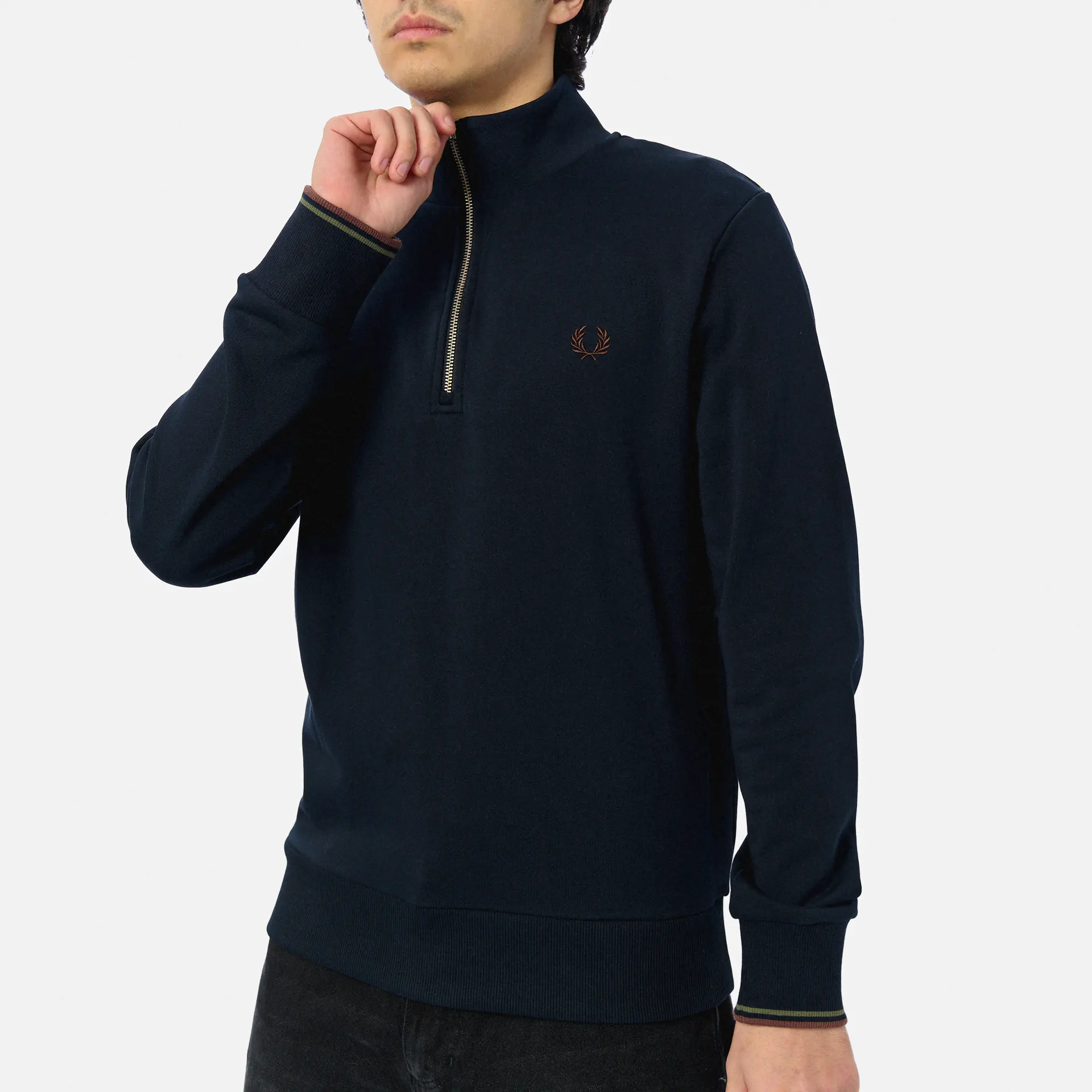 Fred Perry Half Zip Sweatshirt Navy/Laurel Wreath Green/Brick