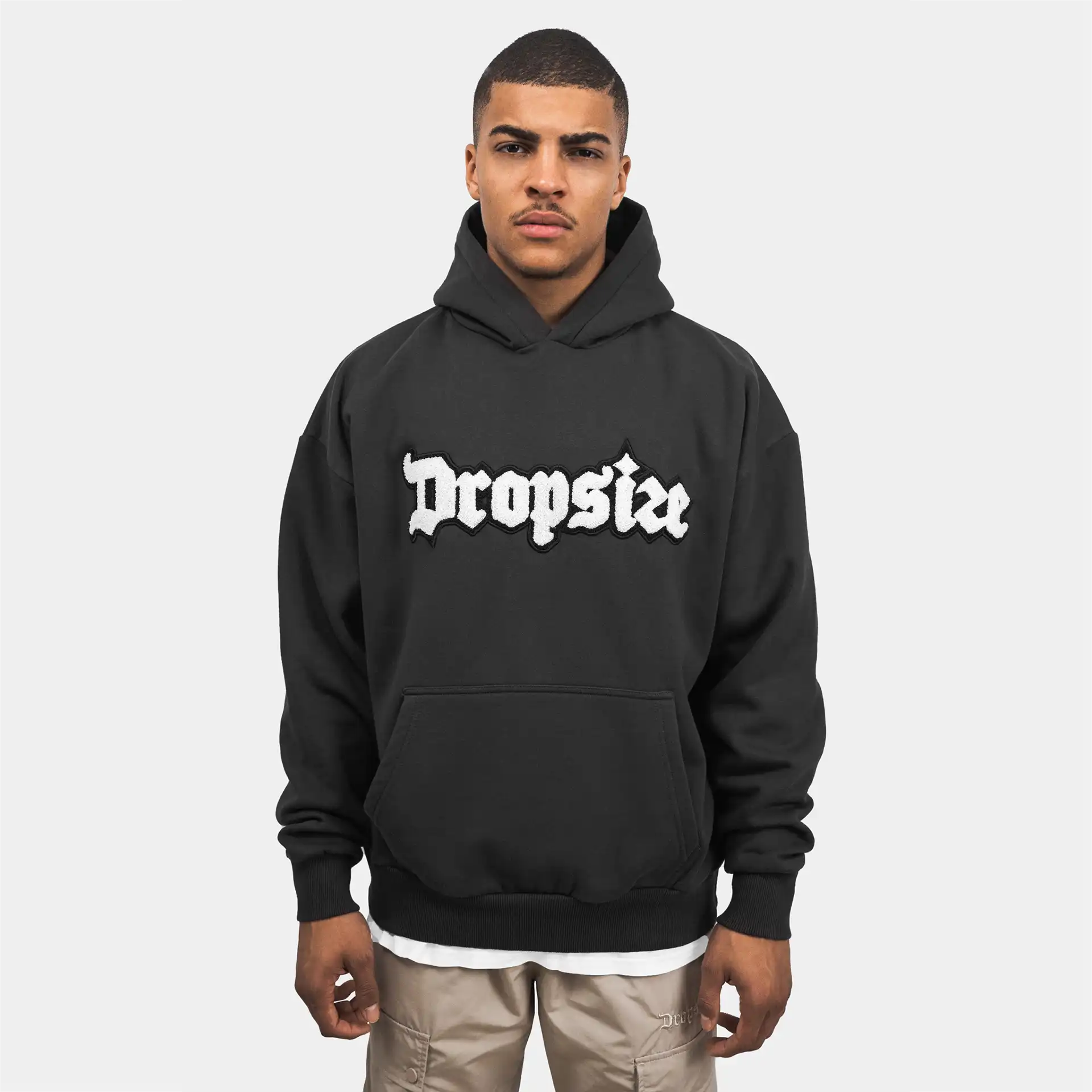 Dropsize Heavy Oversize Frottee Embo Hoodie Washed Black
