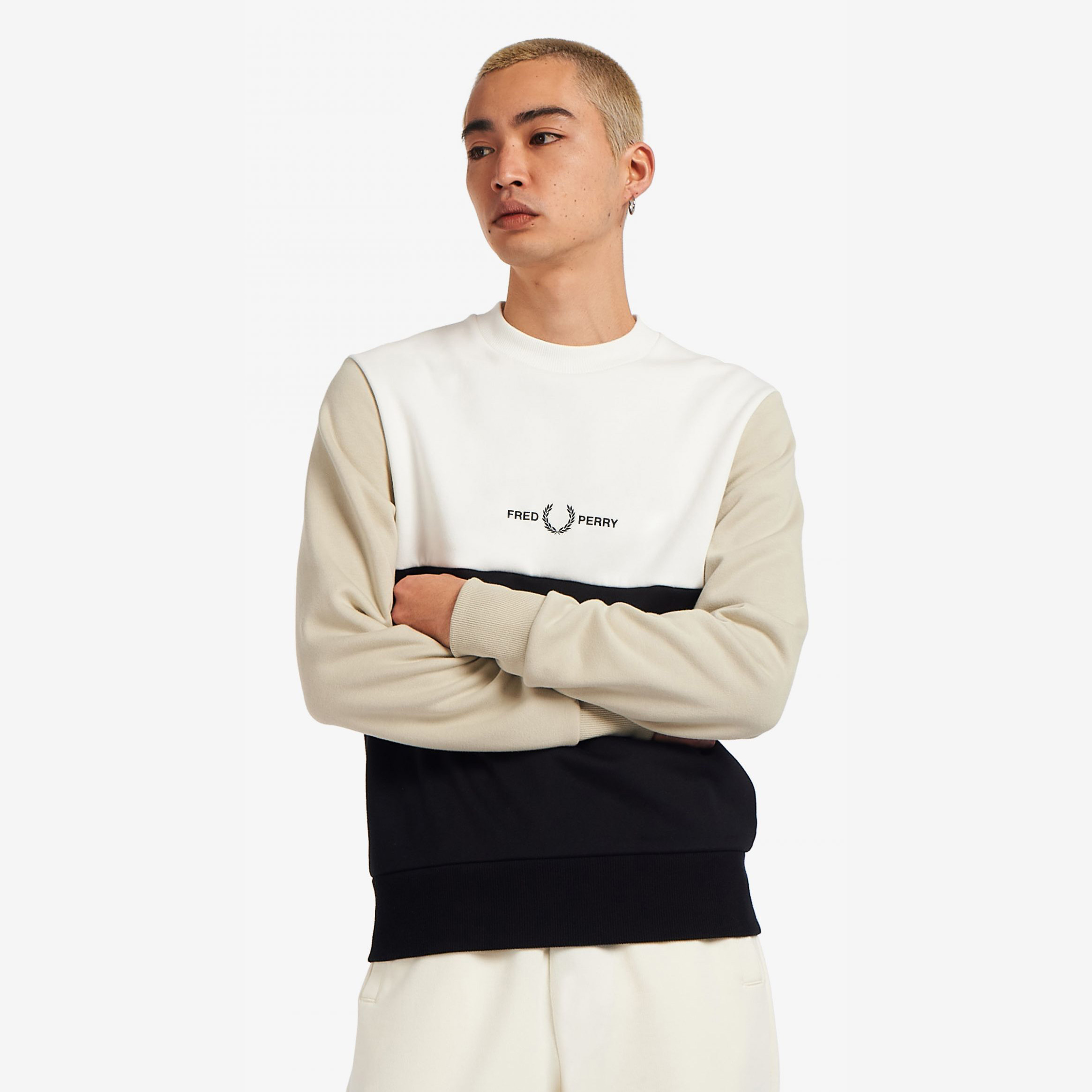 Fred Perry Colour Block Sweatshirt Light Oyster