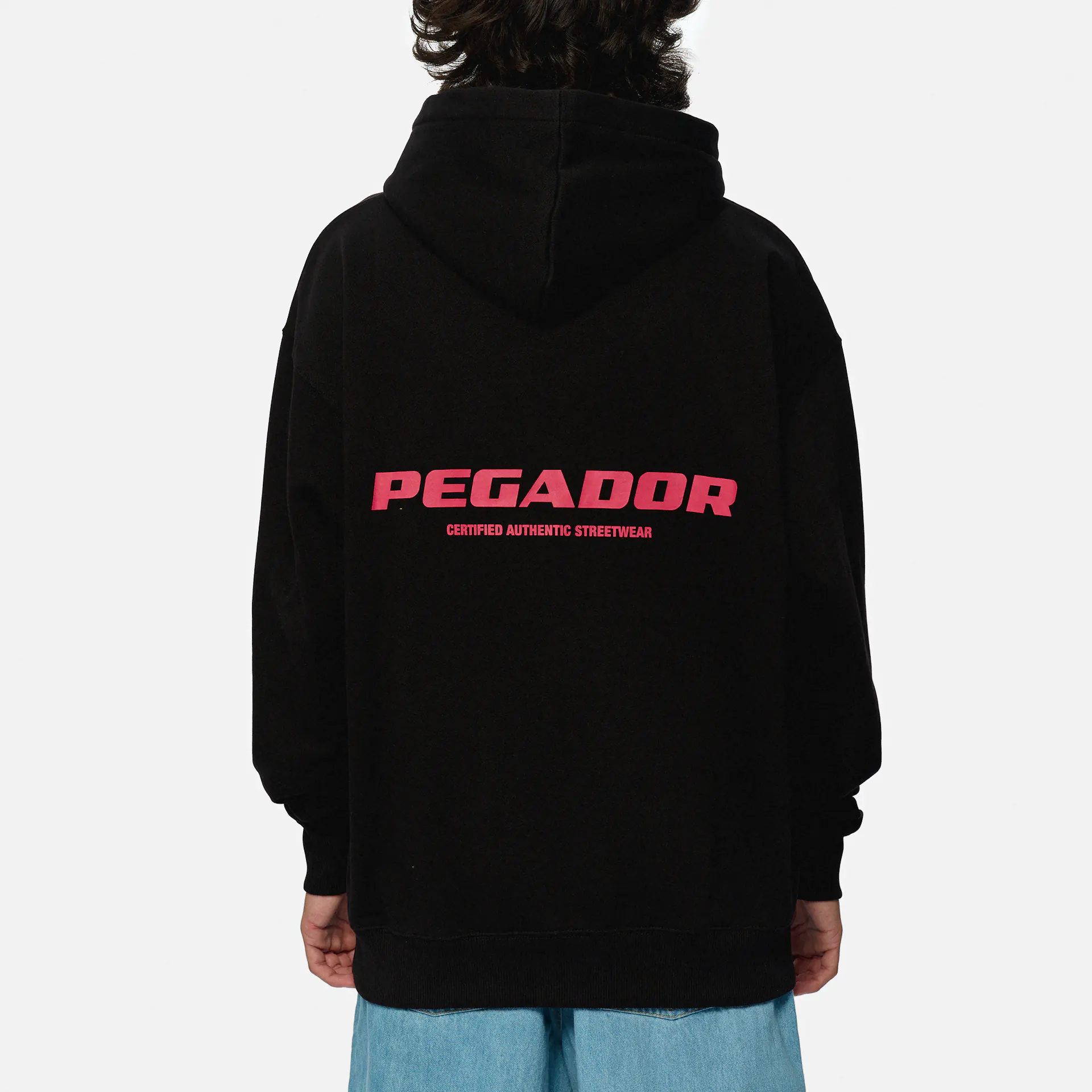 PEGADOR Colne Logo Oversized Hoodie Washed Black Virtual Pink