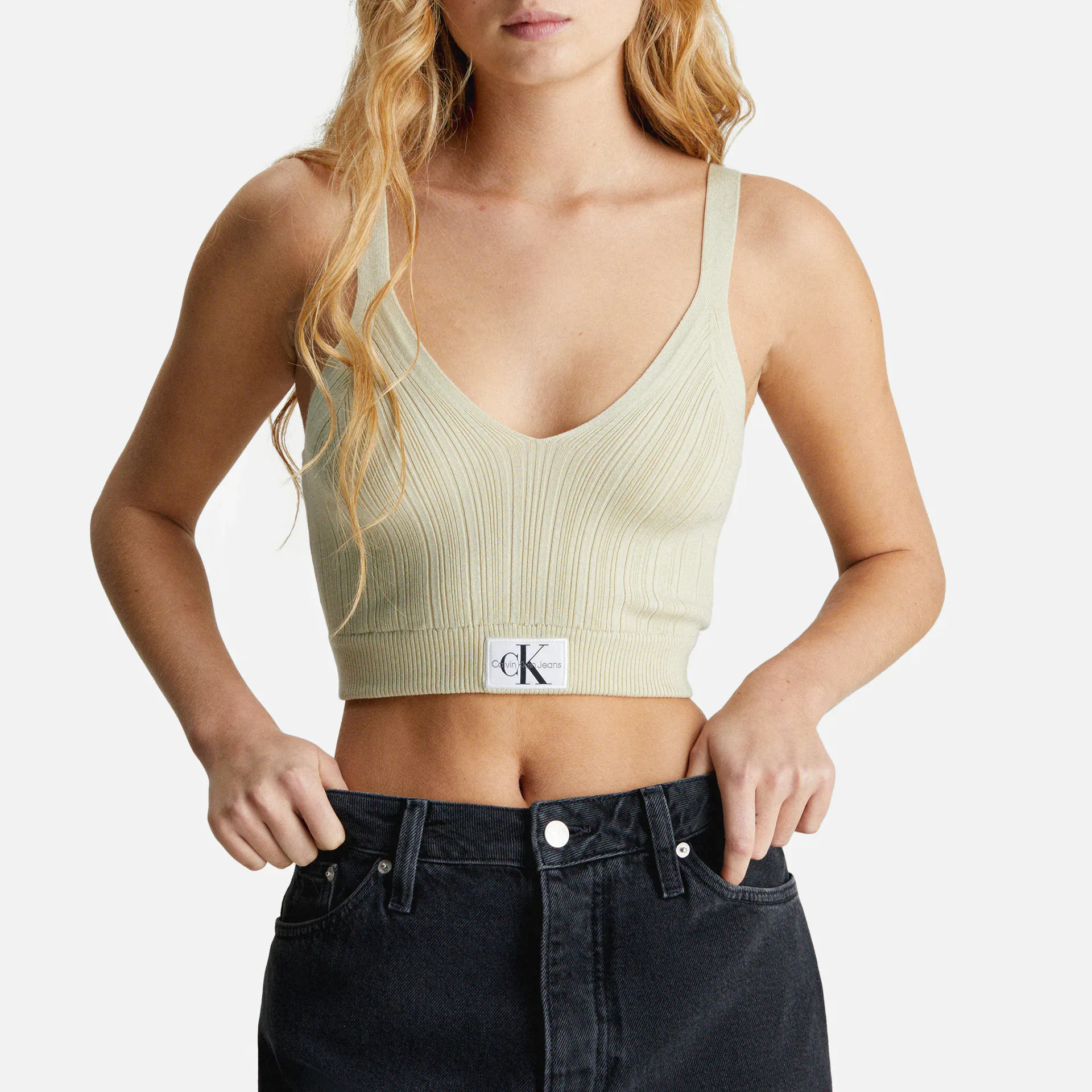 Calvin Klein Jeans Woven Label Sweater Bralette Green Haze