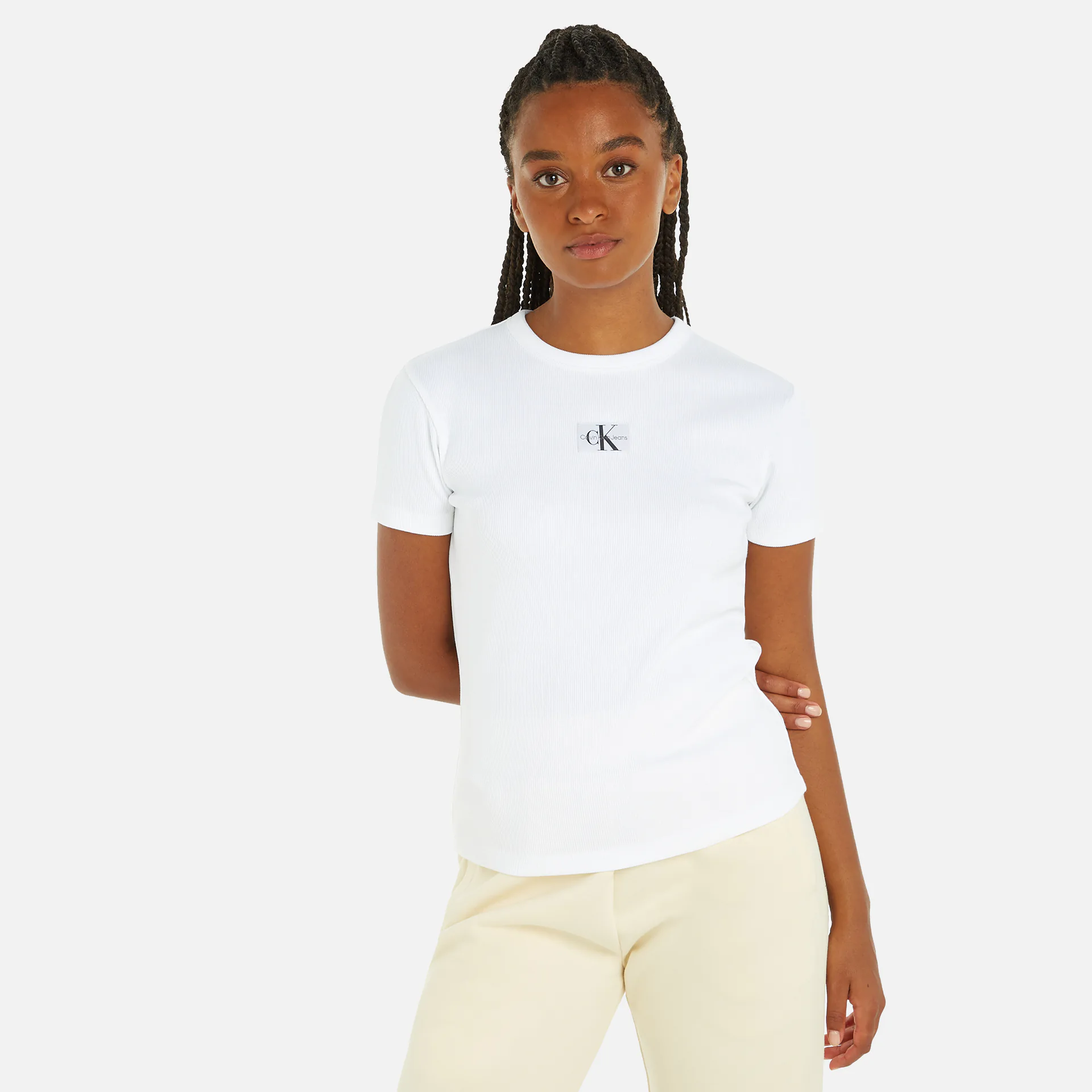 Calvin Klein Jeans Label Regular White Rib Woven Bright Tee