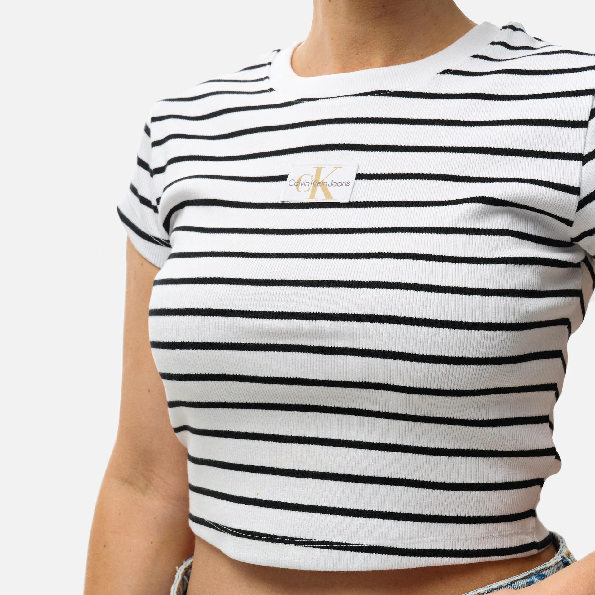 Calvin Klein Jeans Woven Label Rib Baby T-Shirt Black/White Striped