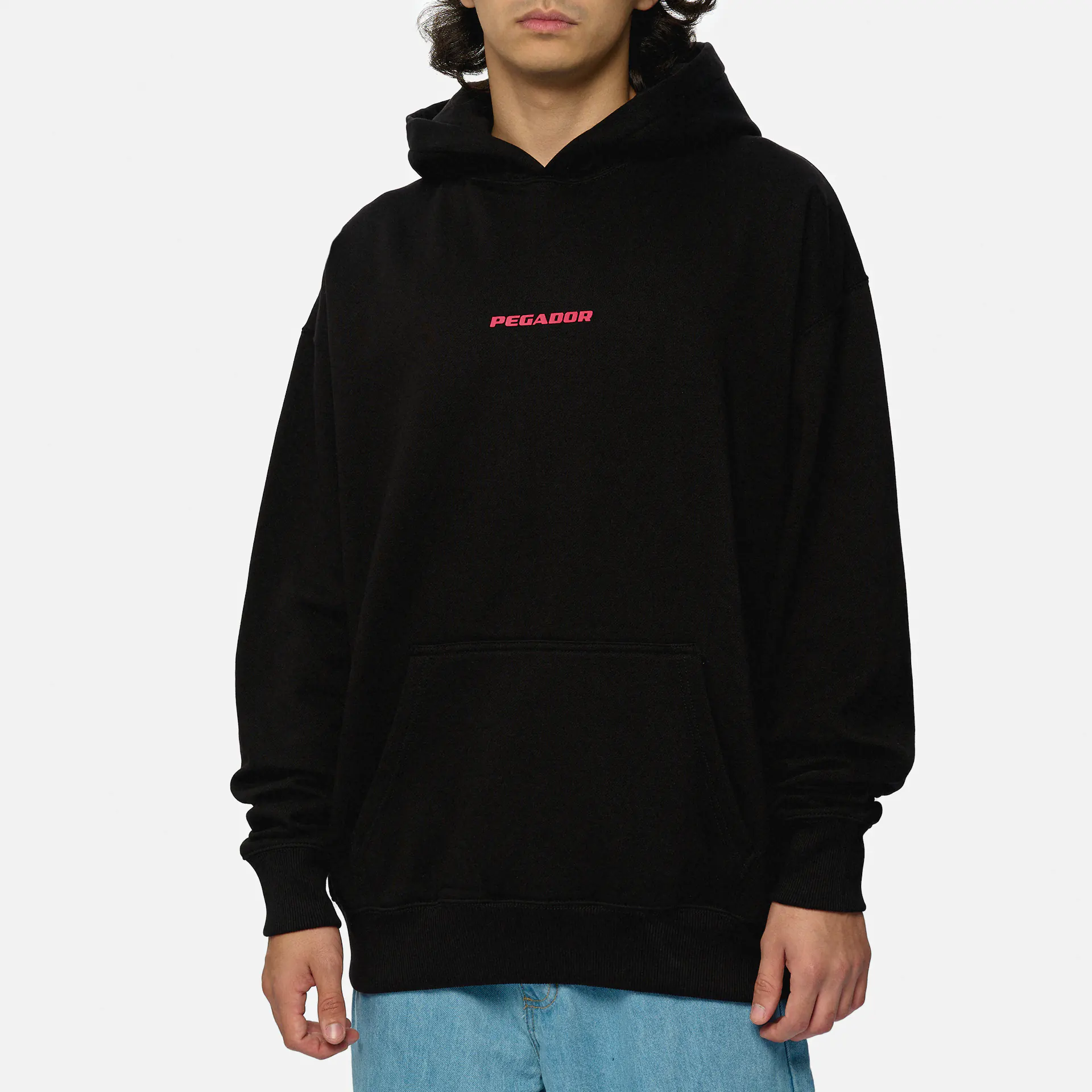 PEGADOR Colne Logo Oversized Hoodie Washed Black Virtual Pink