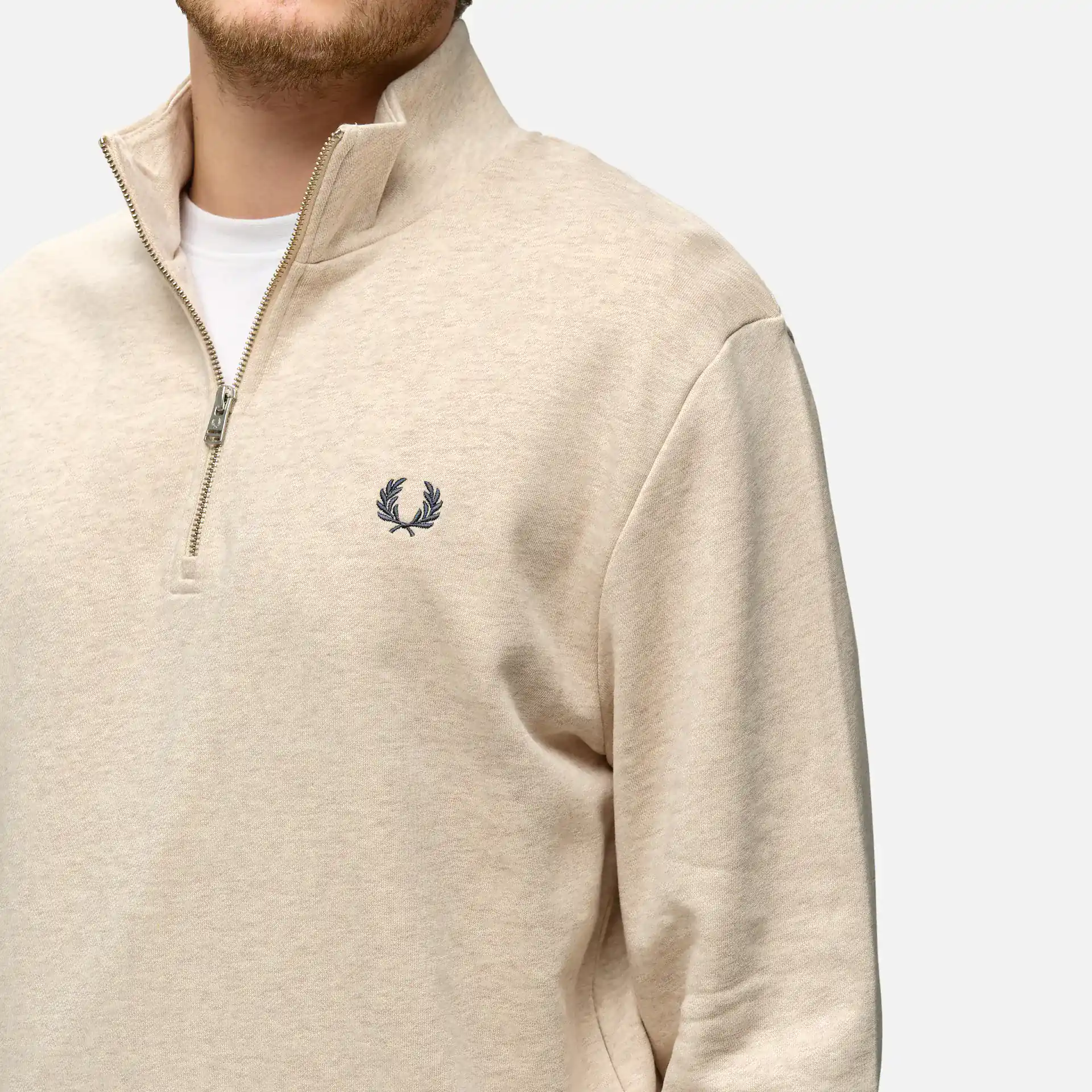 Fred Perry Half Zip Sweatshirt Porridge Marl/Anchor Grey