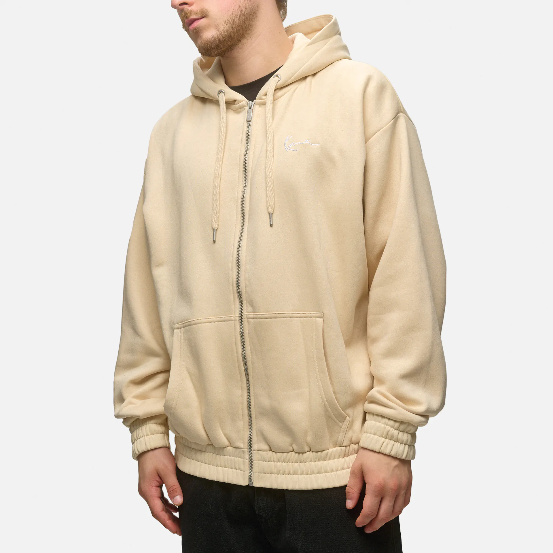 Karl Kani Authentic Star Logo Oversized Full Zip Hoodie Light Sand