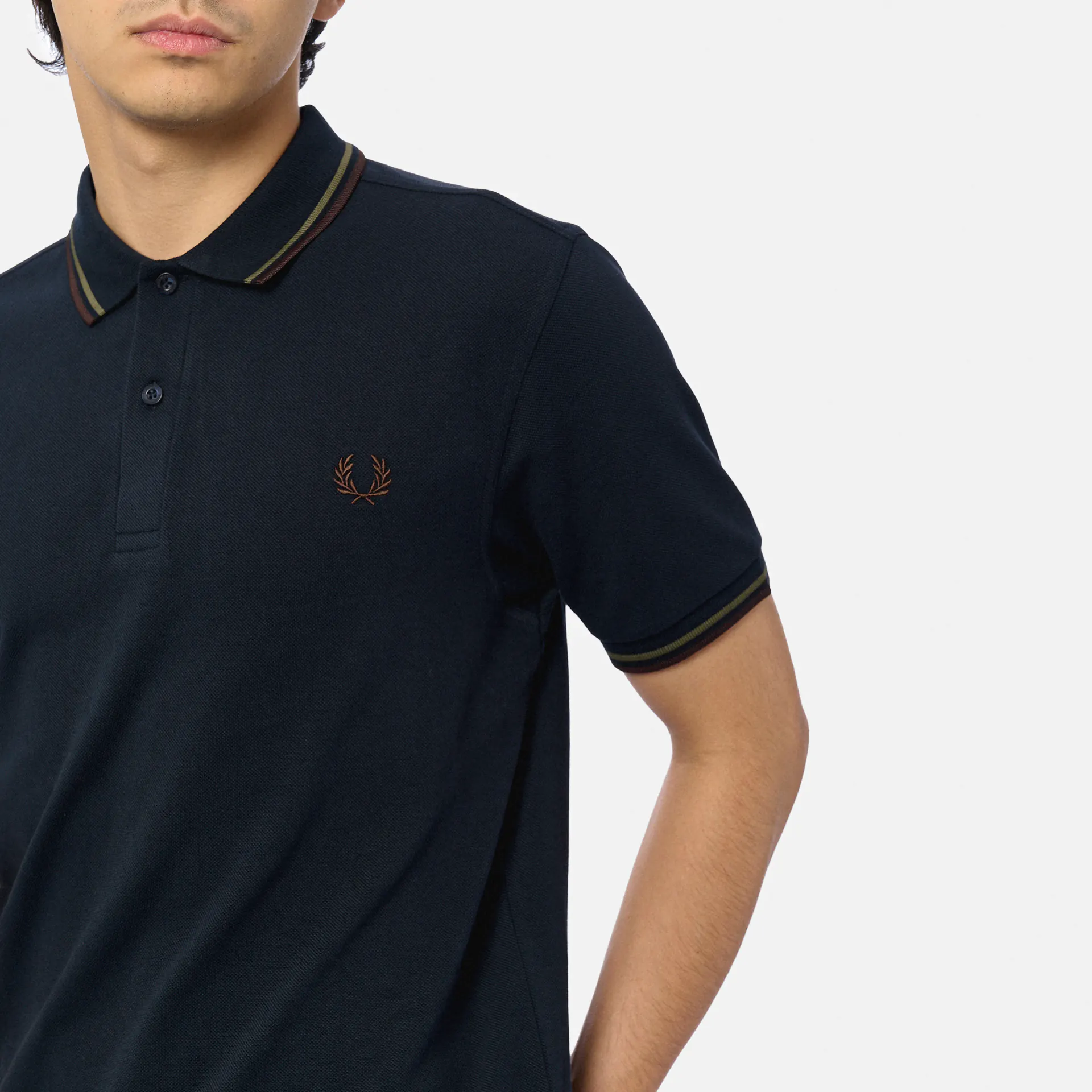 Fred Perry Twin Tipped Polo Shirt Navy/Laurel Wreath Green/Brick