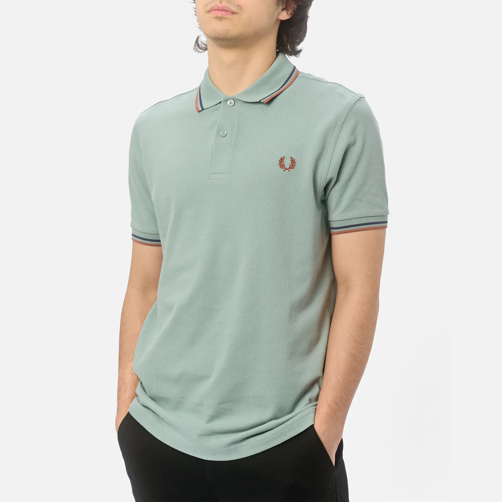 Fred Perry Twin Tipped Polo Shirt Silver Blue/Tennis Blue/Cinnamon