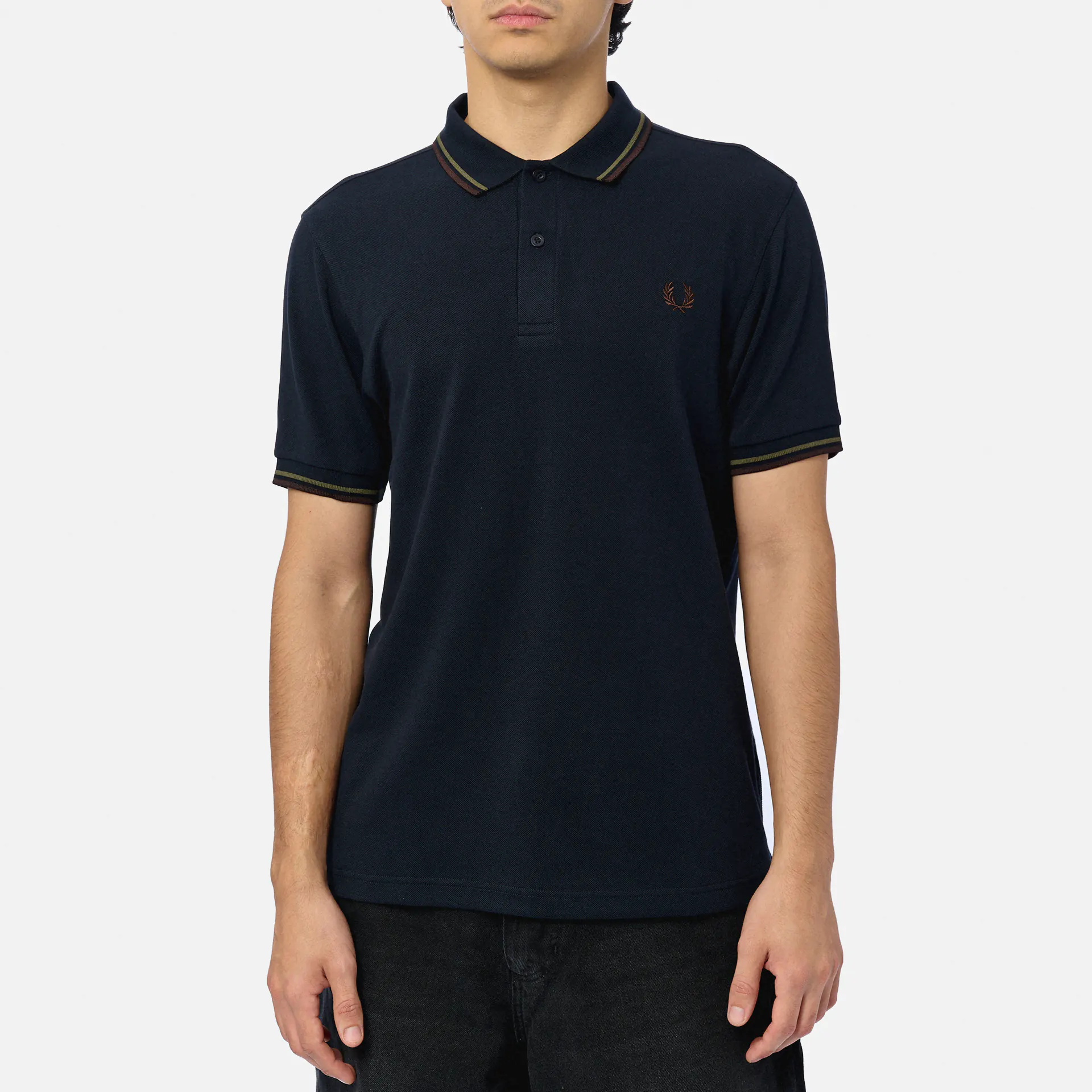 Fred Perry Twin Tipped Polo Shirt Navy/Laurel Wreath Green/Brick