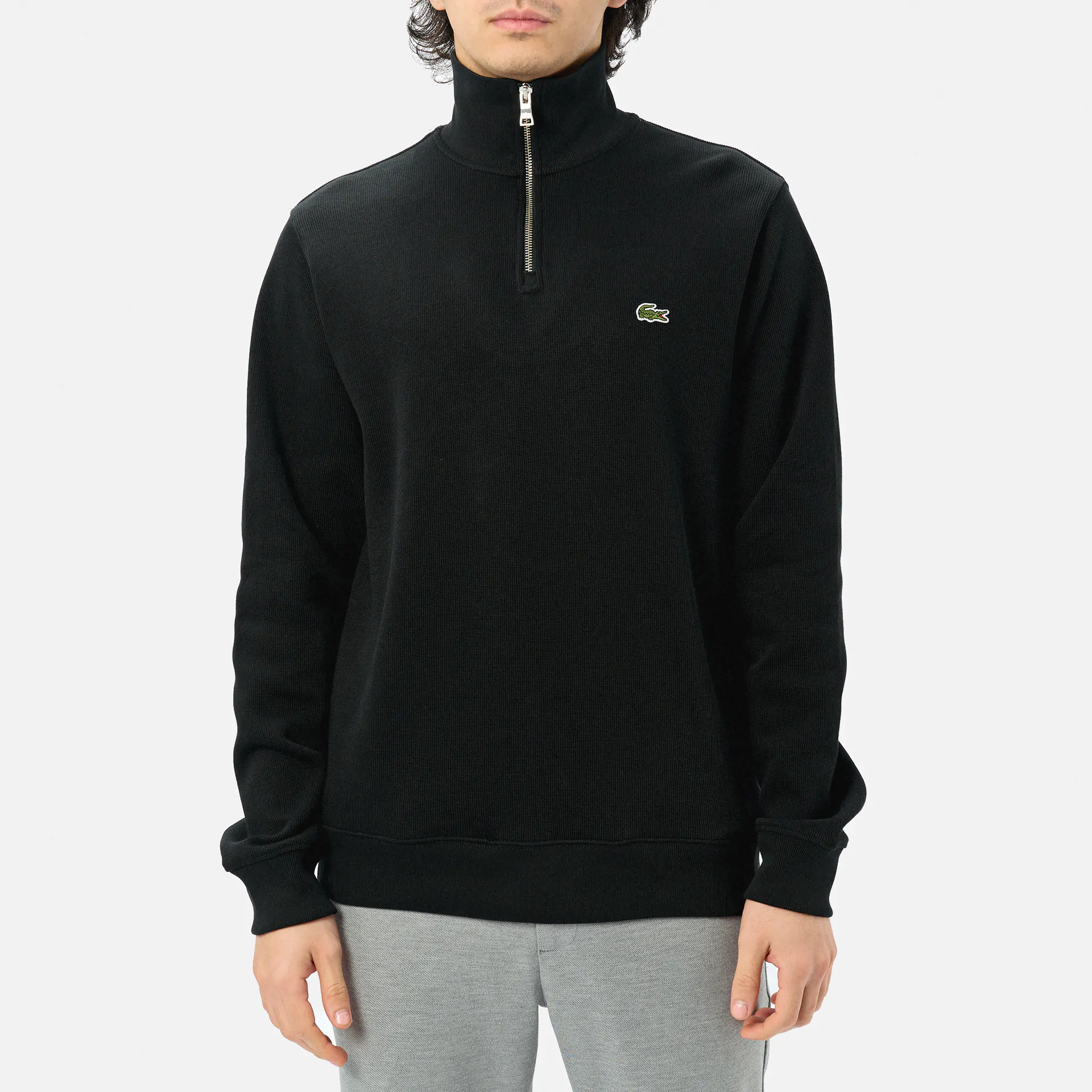 Lacoste Stand-Up Collar Cotton Half-Zip Pullover Black