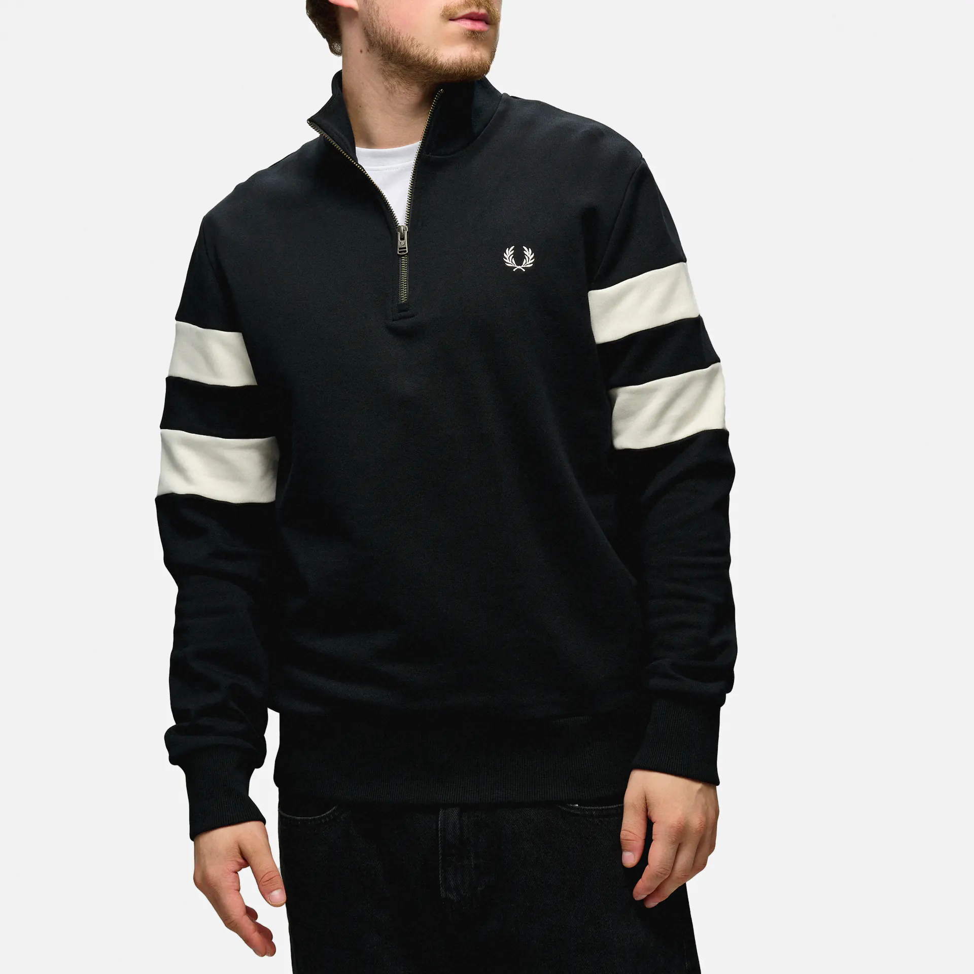 Fred Perry Tipped Sleeve Half Zip Sweatshirt Black