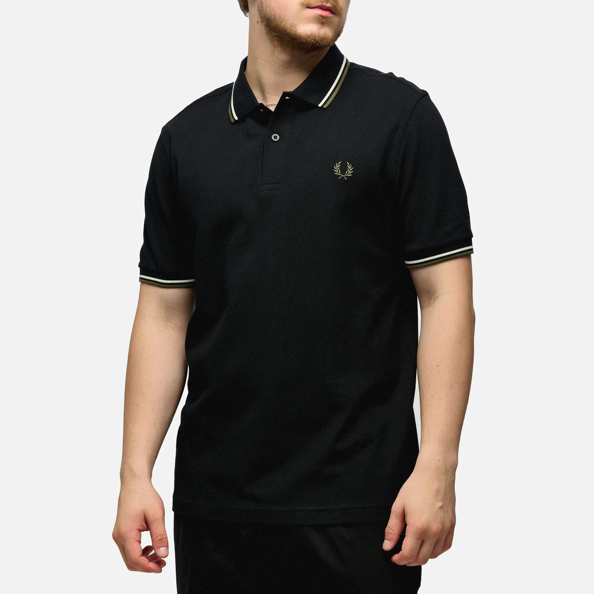 Fred Perry Twin Tipped Polo Shirt Porridge Black/Ecru/Laurel Wreath Green