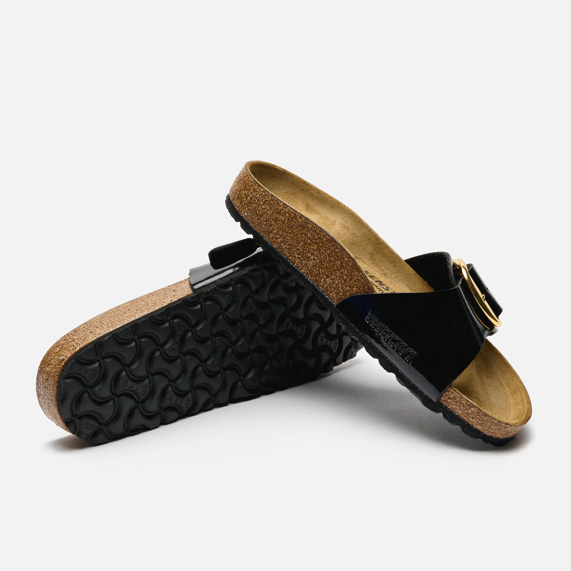 Birkenstock Madrid Big Buckle Birko-Flor Sandals Patent Black Gold