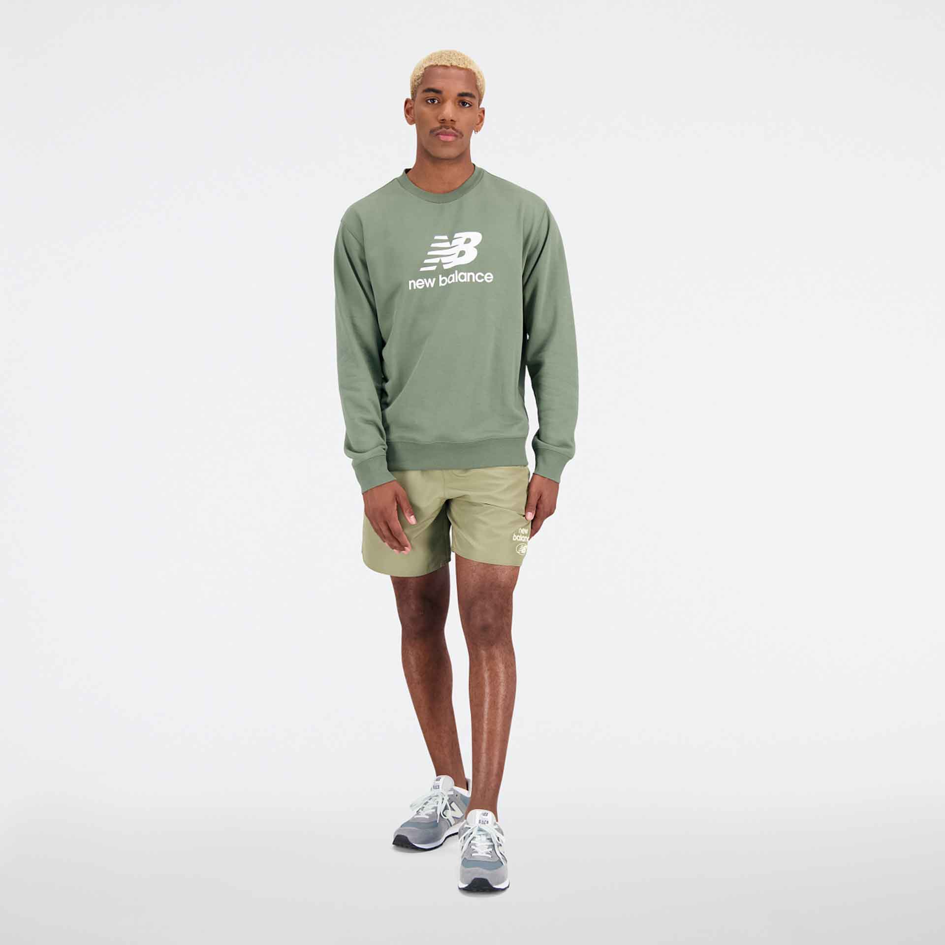 New Balance Essentials Stacked Logo French Terry Crewneck Olive