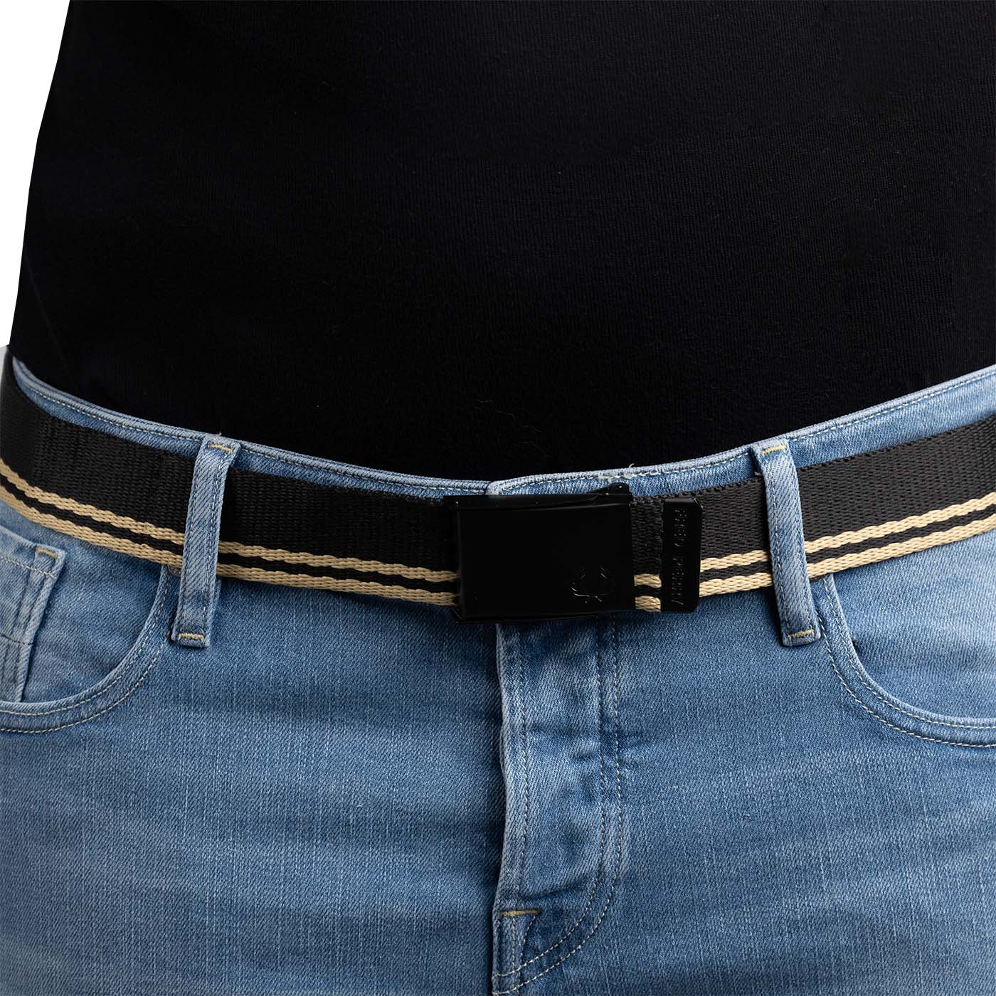Fred Perry Tipped Webbing Belt Black / Champagne