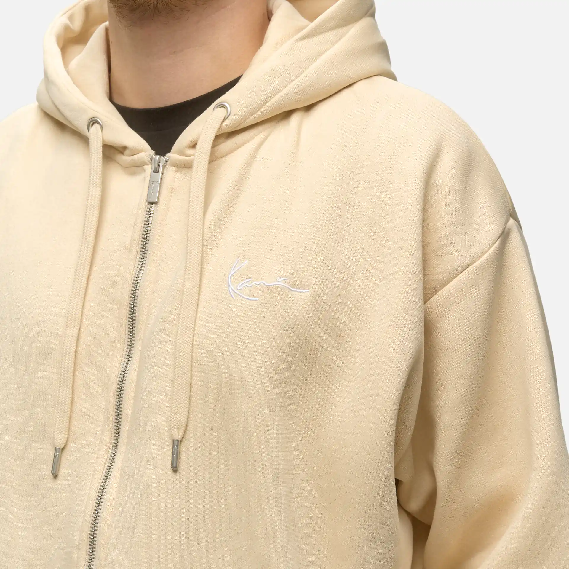 Karl Kani Authentic Star Logo Oversized Full Zip Hoodie Light Sand