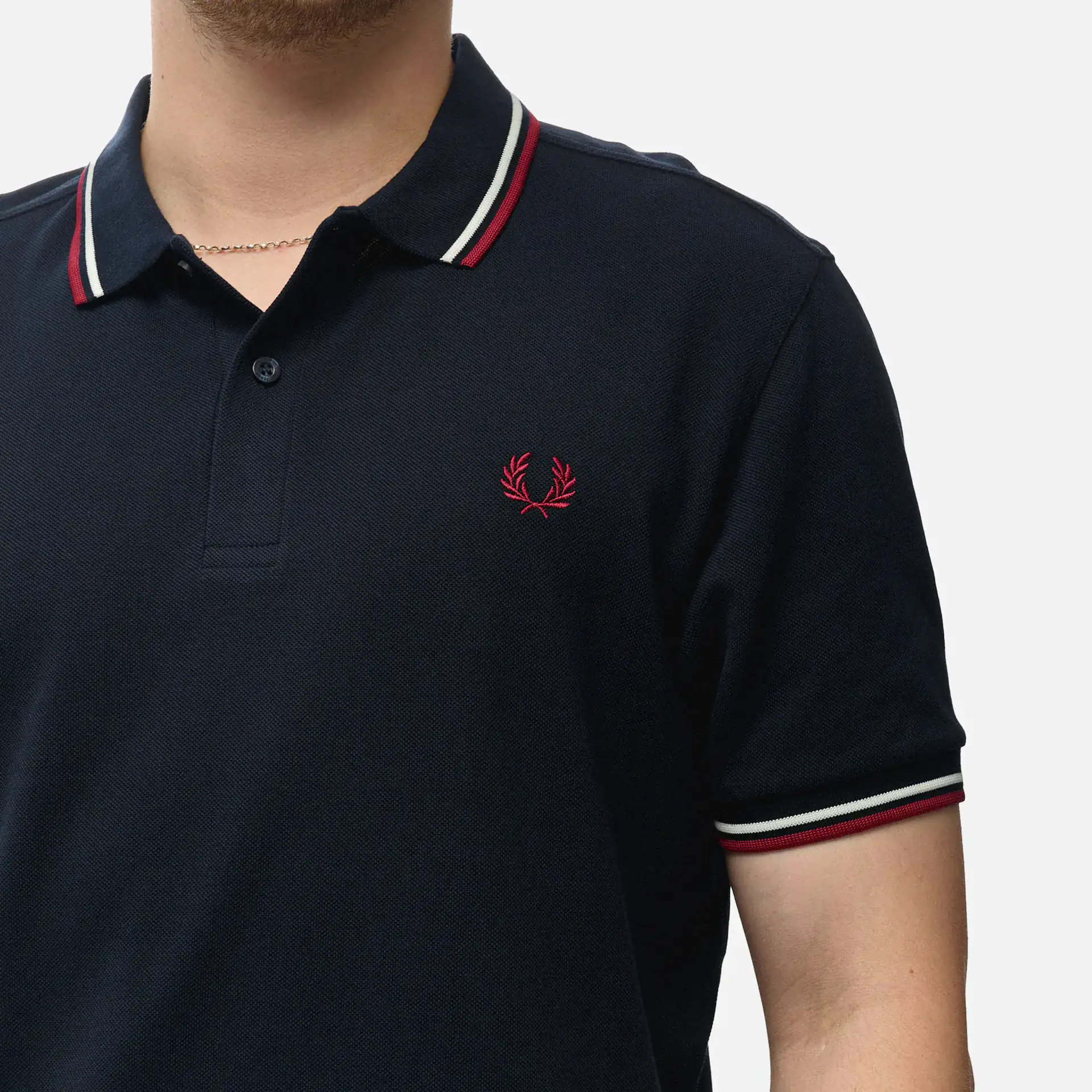 Fred Perry Twin Tipped Polo Shirt Navy/Snow White/Burnt Red