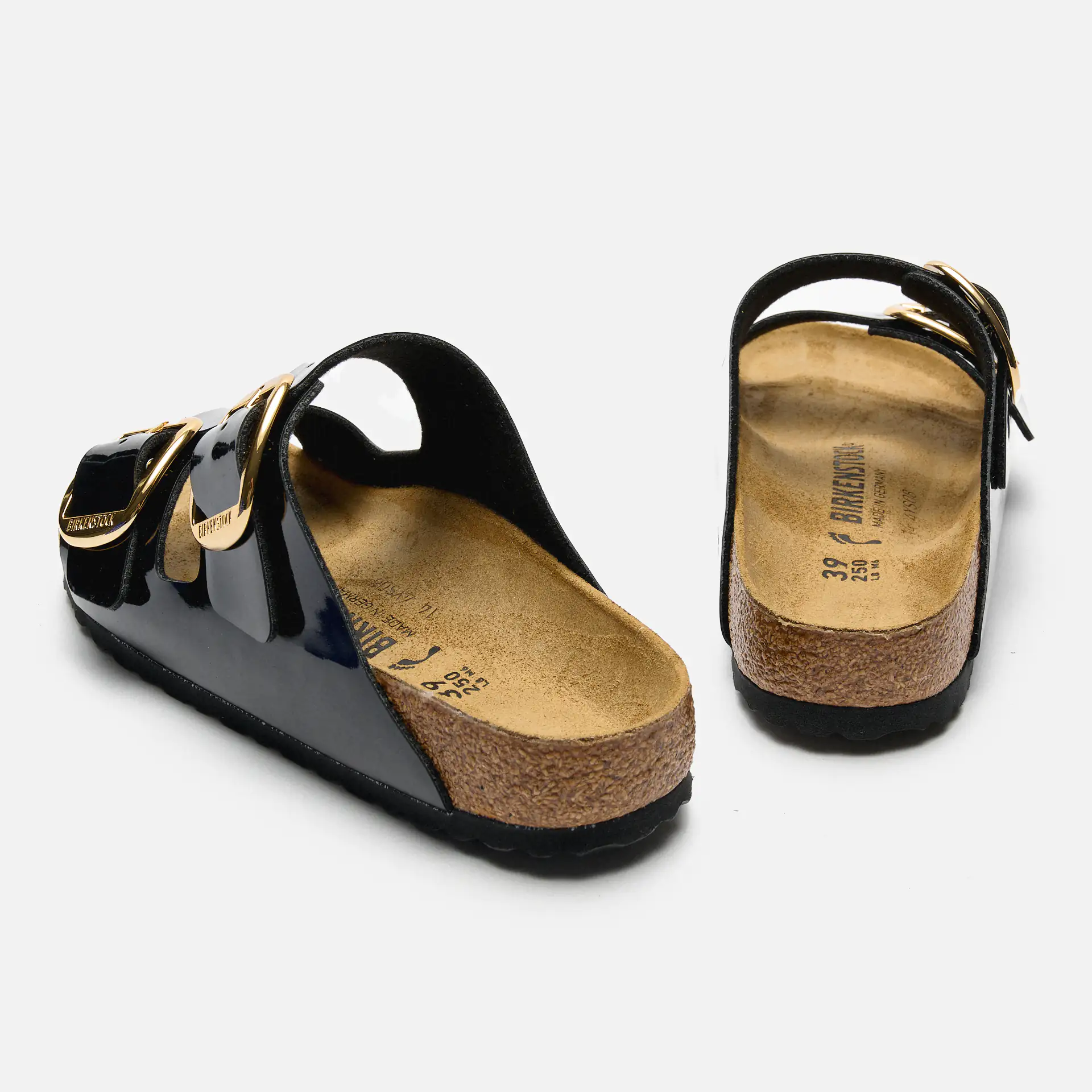 Birkenstock Arizona Big Buckle Birko Flor Sandals Patent Black Gold